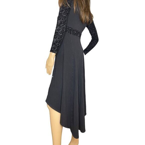 Royal Bones Dang Goodman Goth Black Velvet Lace Top Midi Dress Size Small - Picture 6 of 9